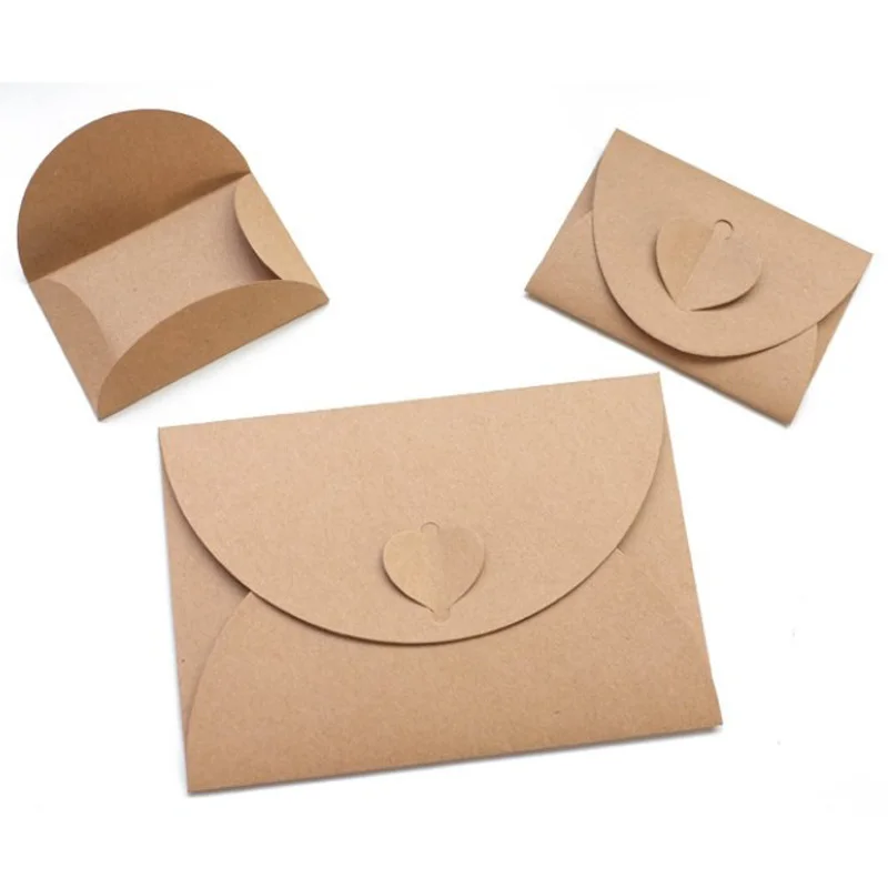 

10pcs Heart Kraft Paper Envelopes 11x17.5cm Vintage Craft Paper Envelopes Stationery Set Postcard Photo Gift Packaging