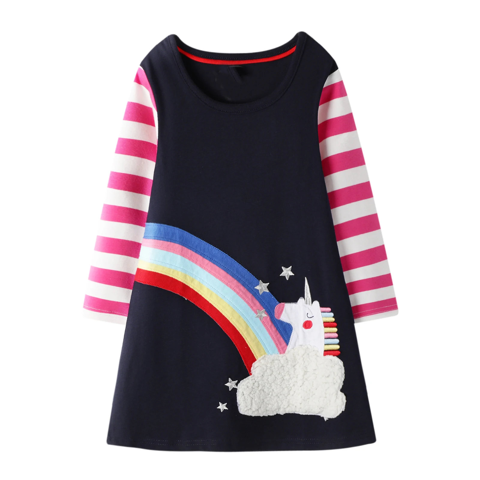 Платье для маленьких девочек с длинными рукавами и аппликацией в виде животных; хлопковая Туника; одежда для малышей; Детские платья для девочек; платье принцессы