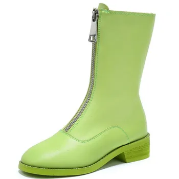 

Most Popular 2019 New Autumn Front Zipper Martin Boots Thick Heel Shoes Non-slip Comfort Genuine Leather Boots Women Shoes Boots