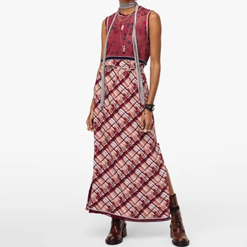 

ZA Contrasting Beading Dress Women Back Opening Side Vent Interior Lining Vestido Bohemia Chic Print Maxi Dresses 2020 Design