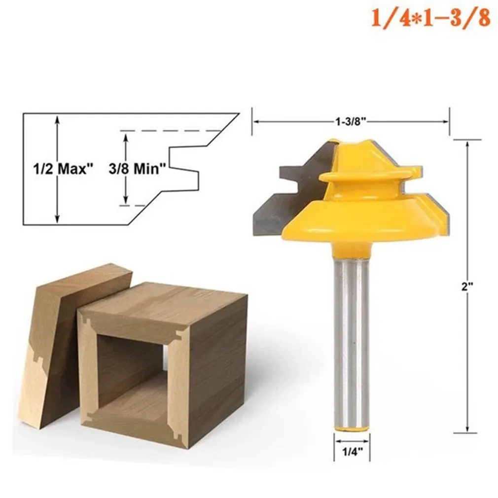 1/4 дюйма 45 градусов Шипованный нож 1/4*1-3/8 Stile Finger Joint клей фреза конусный Шипованный деревянный шкаф фреза для двери ручной инструмент