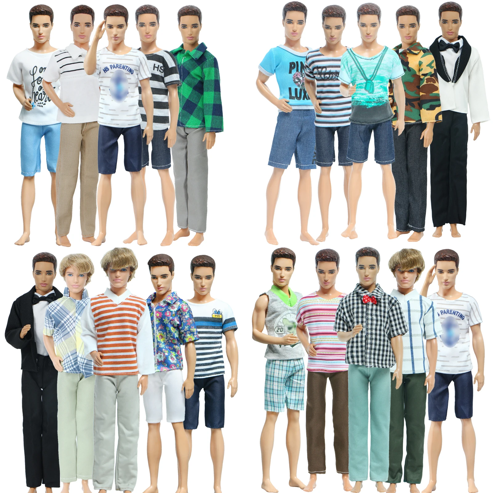 1 Set Ken Doll Clothes Daily Casual Outfit Trousers Long Pants + Striped  Plaid Shirt Short Pants for Ken Doll Accessories