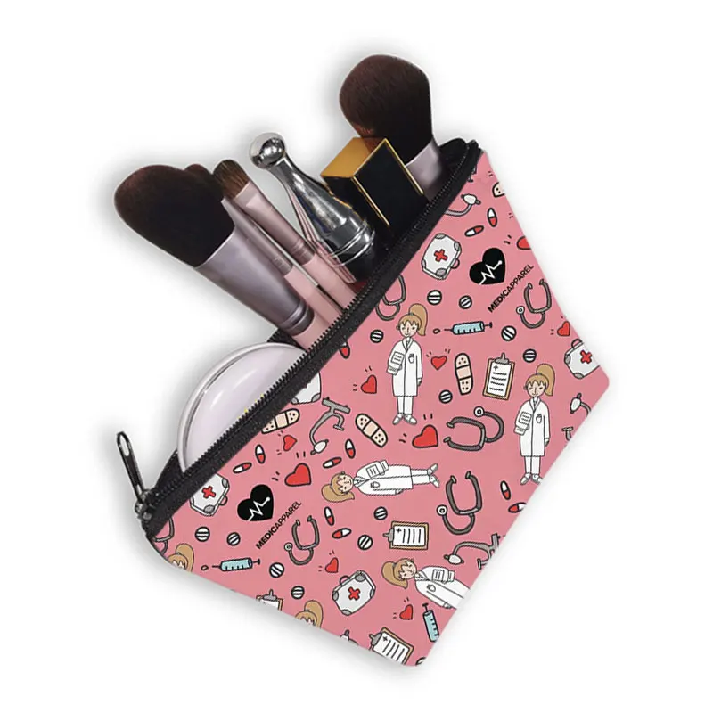 Nurse ECG Printing Cosmetic Bag Hot Sale Cartoon Doctor Woman Coin Purse Cosmetic Storage Bag Travel Cosmetic Case 3