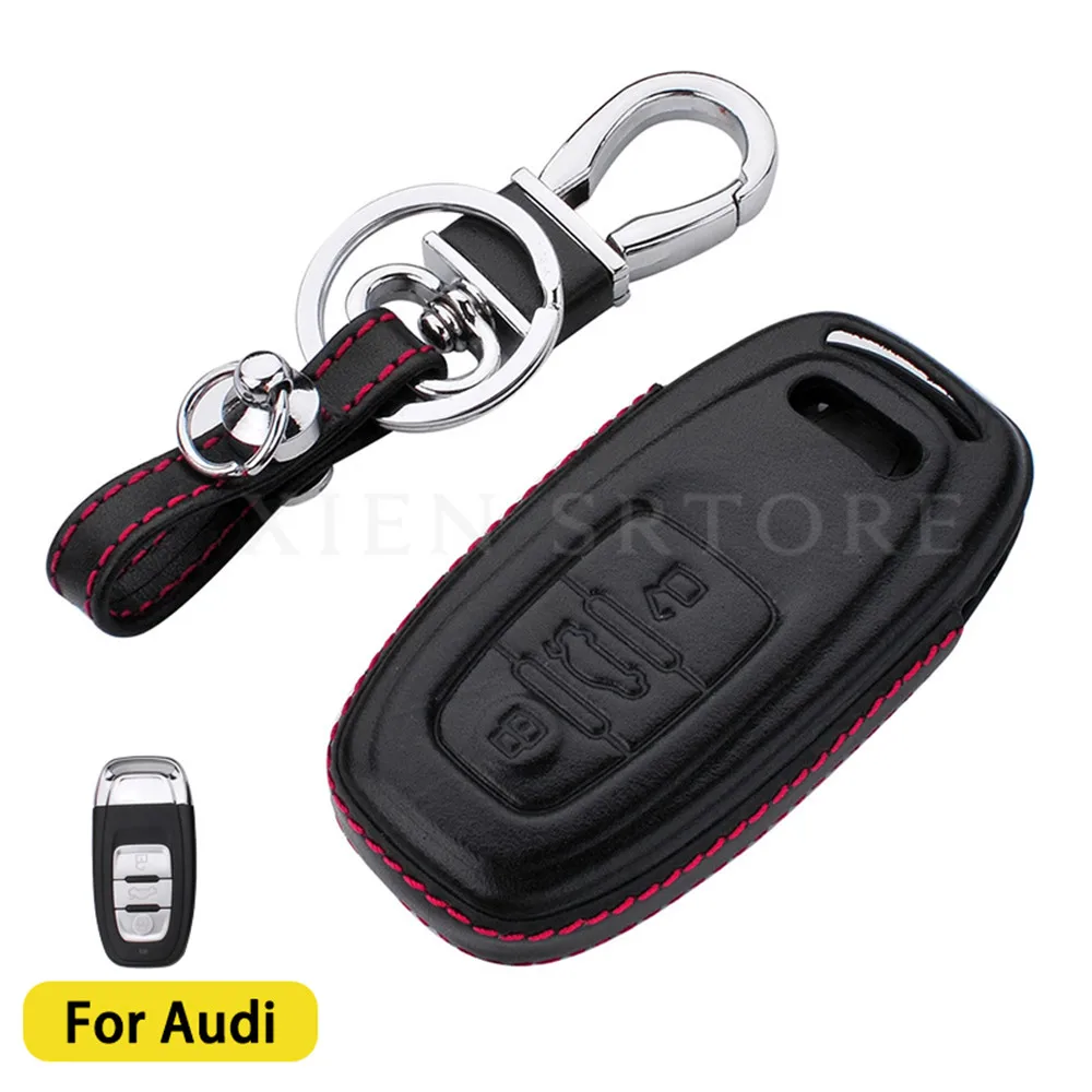 

Genuine Leather with Keychain Key Fob Cover Case Shell Skin For Audi Q3 Q4 Q5 Q7 RS A3 A4 A5 A6 A7 A8 TT R8 Accessories Styling