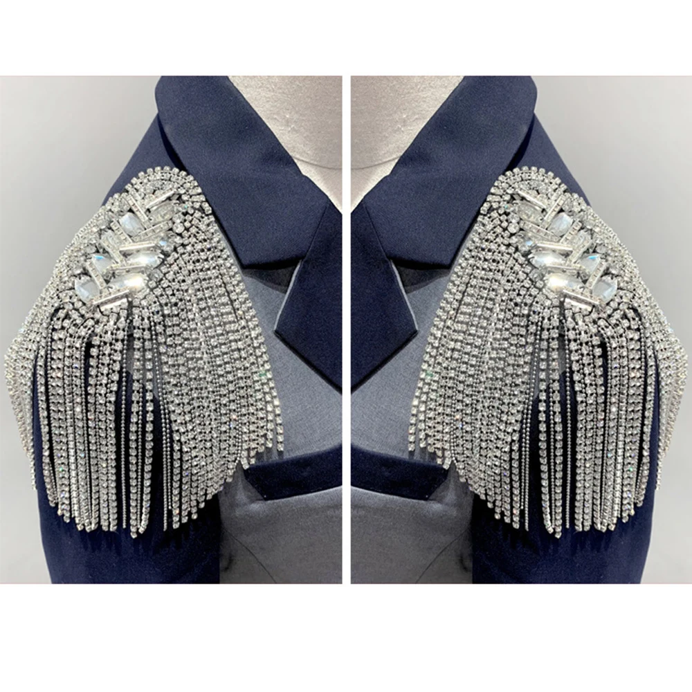 Shoulder Jewelry Tassel Rhinestones Epaulettes DIY T Shirt Clothing Accessories Gold Silver Brooch Epaulet Shoulder Brooches 1PC shoulder jewelry