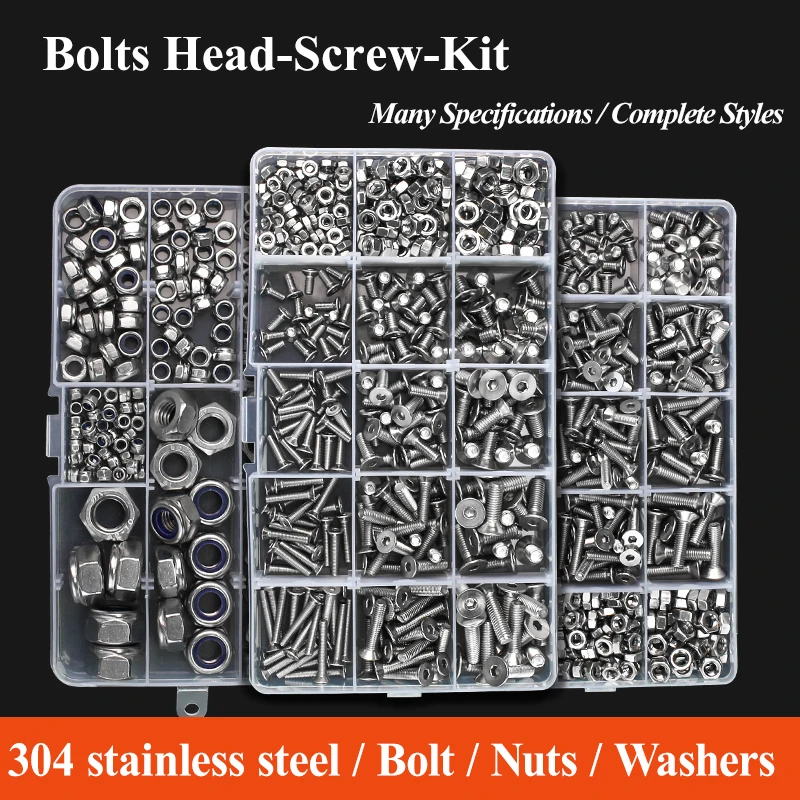 

all sizez M3 M4 M5 Stainless Steel 304 Hexagon Socket Head Cap Socket Screw Bicycle Hex Bolt Nut Screws Set Assortment Kit