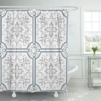 

Interior Moroccan Motives in Blue and Grey Turkish Pattern Shower Curtain Waterproof 60 x 72 Inches Set with Hooks