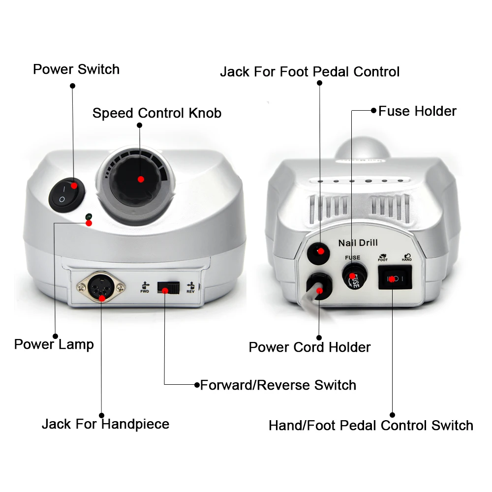 Серебряный машинка для маникюра профессиональный инструмент для полировки ногтей пилочки для ногтей набор маникюра 35000 об/мин 110 В/220 В Электрическая дрель для ногтей аппарат для маникюра