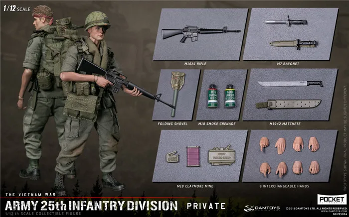 DAMTOYS дамба 1/12 PES004 солдат армии США во Вьетнаме 25 й дивизион частных военных