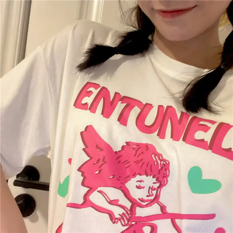 Hop Tops harajuku vintage aesthetic gothic graphic punk clothes Women's t-shirts korean cotton Black Oversize dropshipping Hip