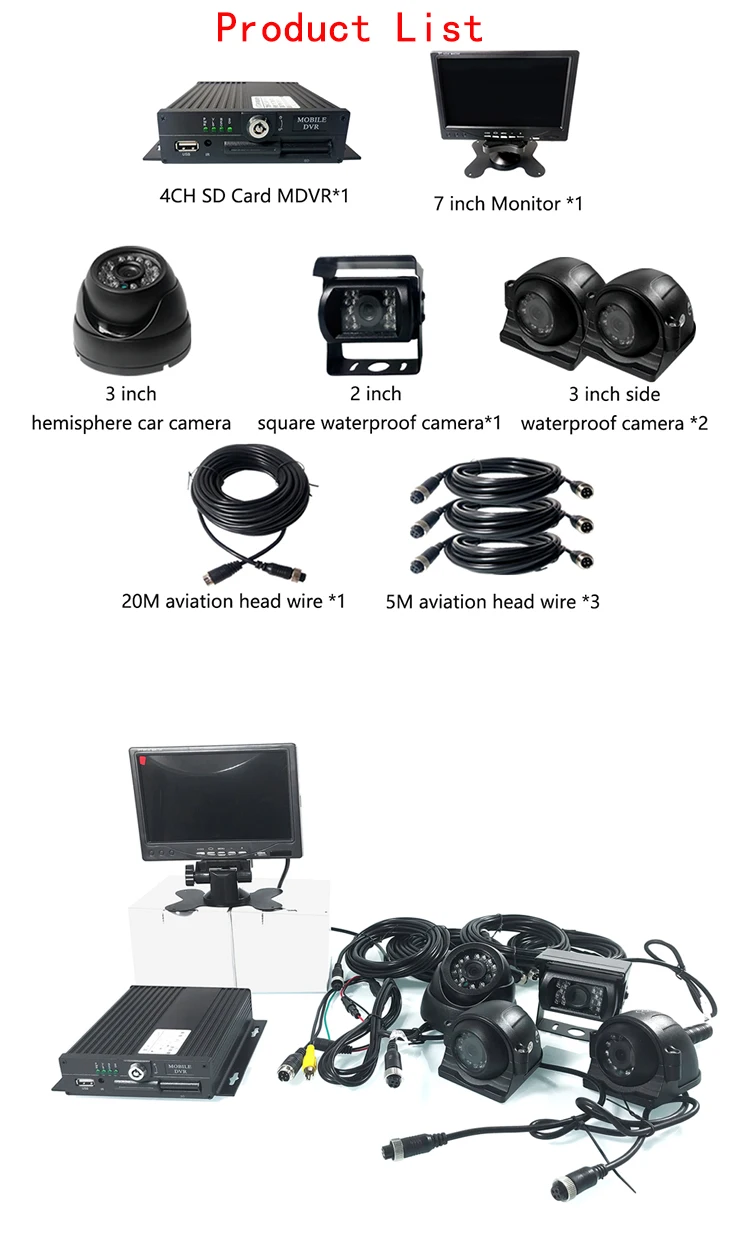 HYFMDVR 4CH 720P AHD SD карта MDVR+ камера+ 7 дюймов дисплей Автобус/Мобильный для такси DVR комплекты