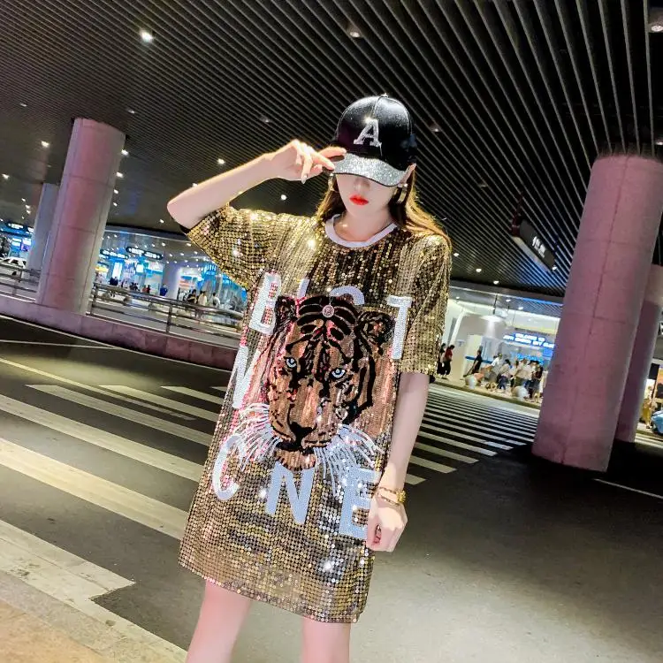 Повседневная прямая Геометрическая модная Уличная Сексуальная элегантная буква с круглым вырезом черное золото серебро Клубные Коктейльные Вечерние платья с блестками - Цвет: gold