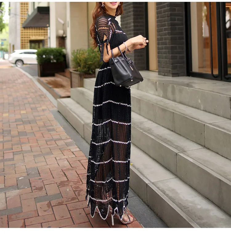 Banulin новое летнее женское платье для автопортретов с бантом и коротким рукавом черное элегантное женское модное дизайнерское подиумное длинное платье