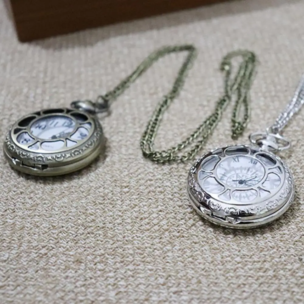 

Unisex Hollow Flower Round Dial Arabic Roman Numerals Chain Quartz Pocket Watch