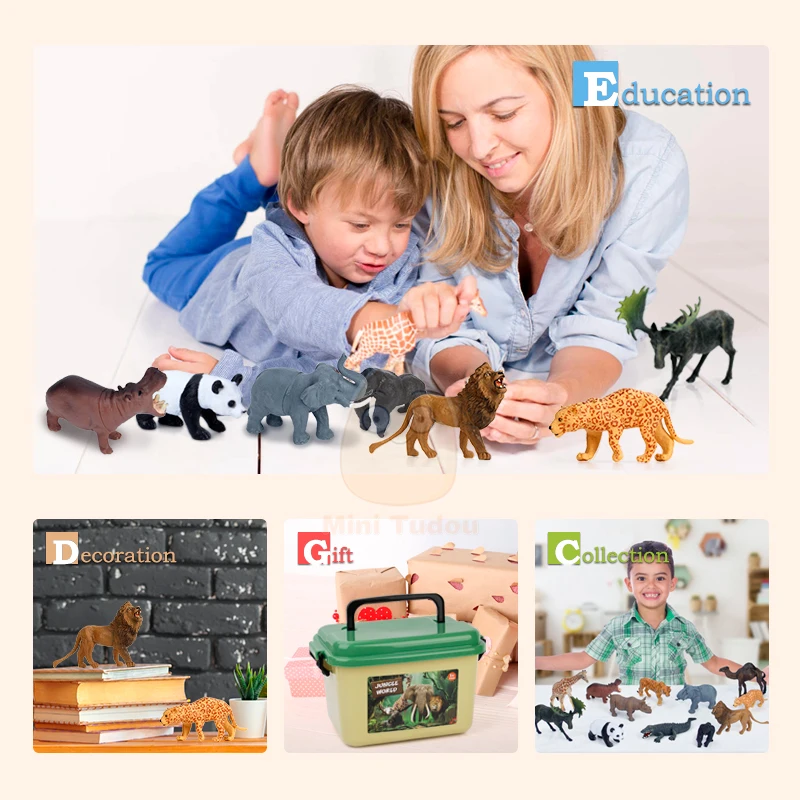 Kids Animal Jungle Zoo Models Play Mat Panda Lion Tiger Giraffe Collection Cloth Map Figure Set Simulation Toy For Children Gift 5