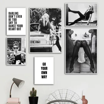 

Fashion Women Girl Wall Art Canvas Painting Quotes Nordic Poster Cuadros Wall Pictures For Living Room WC Decor Unframed