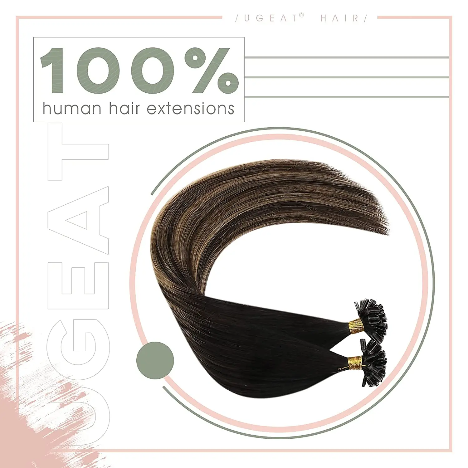 Ugeat U Tip Hair Extensions 100% Real Human Hair 14-24" Natural Straight Pre Bonded Extensions 100g Nail Tip Extension