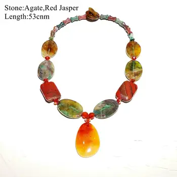 

LiiJi Unique Christmas Gift Necklace Agates Red Jaspers Brown color Pendant Necklace 53cm Only 1PCS each stock Jewelry for Women