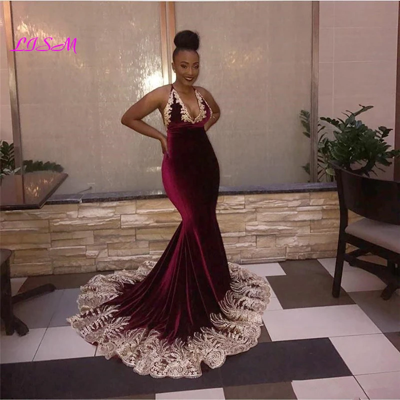 Burgundy velvet mermaid prom dress Clearance