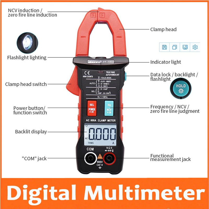 

Portable Digital Multimeter Backlight Diode Temperature AC / DC Ammeter Voltmeter Ohm Test Instrument Handheld LCD Multimeter