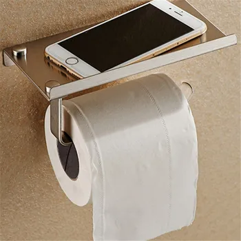 

Bathroom Shelves Stainless Steel Light Toilet Roll Paper Rack With Phone Shelf Wall Mounted Bathroom Paper Holder Hook