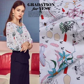 

Elastic Digital Printed 138cm Wide 93%silk 7%spandex 19Momme Georgtte Fabric for Dress Cloth Diy Sewing Free Shipping Summer New