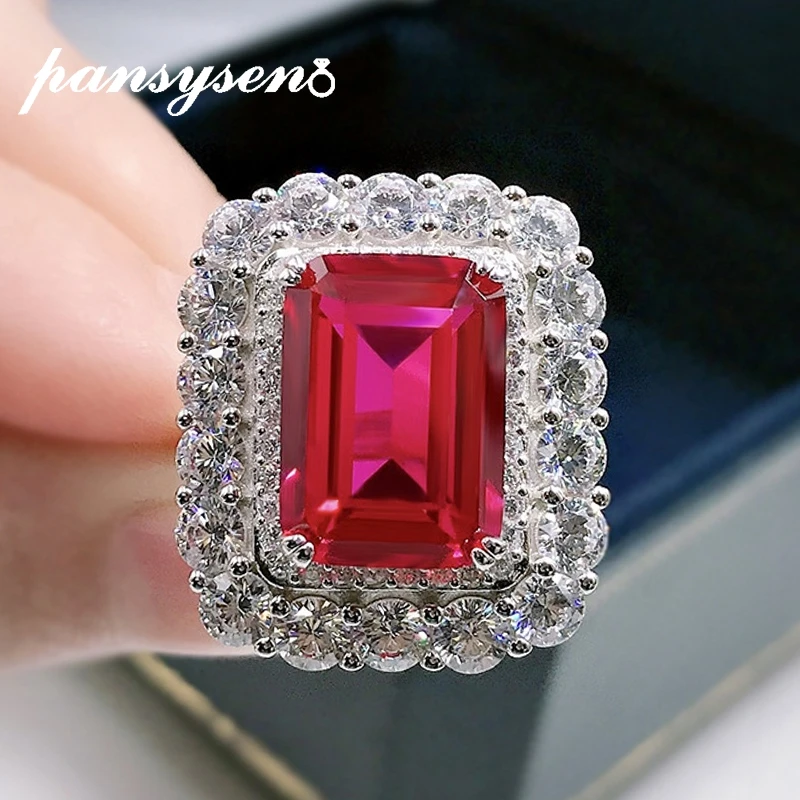 PANSYSEN Luxury 100% 925 Sterling Silver Created Ruby Diamond