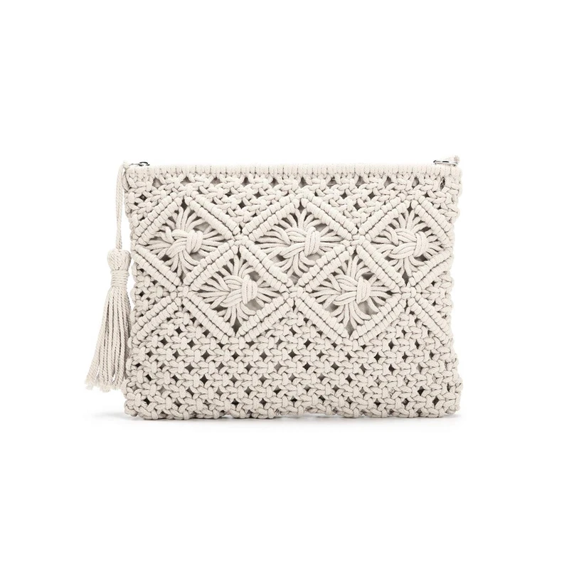 

Clutch Purses for Women Tassel Straw Handbag Vintage Handwoven Bag Summer Beach Bag,White
