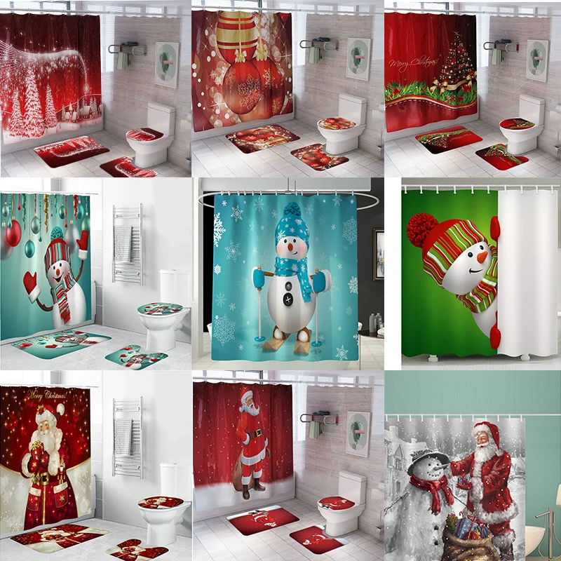 LANGRIA, 4 Uds., cortina de ducha de dibujos animados de baño, juego de