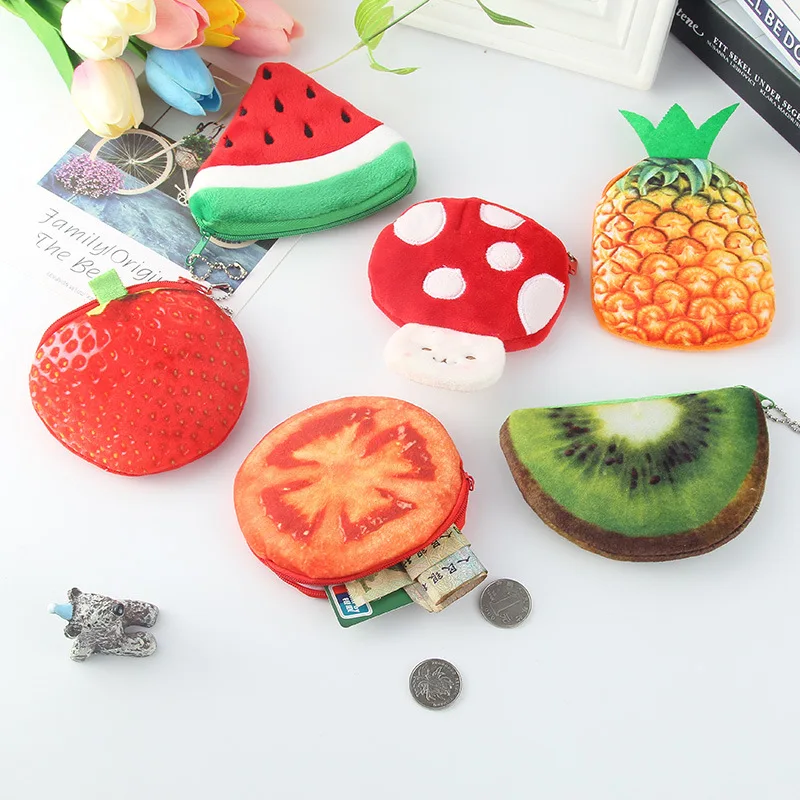 Monedero pequeño de frutas para hombre, mujer y niño, billetera con llavero de billetera de fresa y sandía de manzana