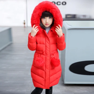 Зимняя куртка зимняя одежда для девочек, 5 больших размеров зимняя одежда из хлопка для детей 10, 9, 8, 7 лет плотное пальто куртка для детей 12 лет, 14 - Цвет: Красный