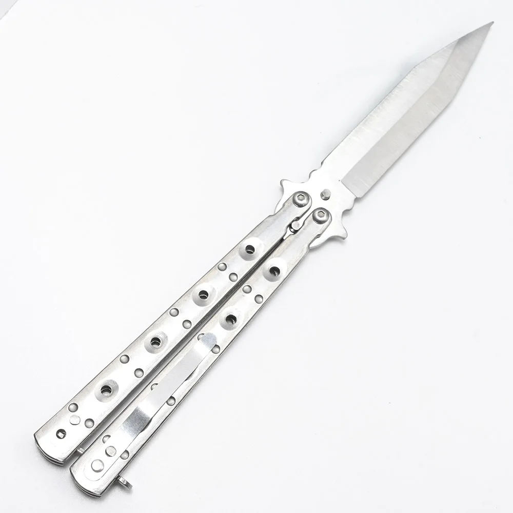 Silver Бабочка в ноже Balisong нож выживания складной CS GO карманные ножи без края тренировочный тренажер - Цвет: Silver