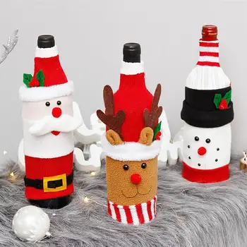 

3PCS Christmas Bottle Cover Lovely Wine Bottle Cover Wine Bottle Dress Christmas Red Wine Bottle Snowman Deer Bottle Cover