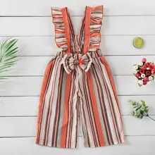 Emmaaby/Модный повседневный комбинезон в полоску с оборками и бантом для маленьких девочек; комбинезон с оборками; комбинезон