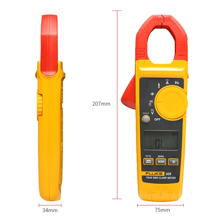 Fluke 325 истинного среднеквадратичного значения зажим метр AC DC тока и Напряжение сопротивление тестера постоянной ёмкости, универсальный конденсатор частота температурный мультиметр