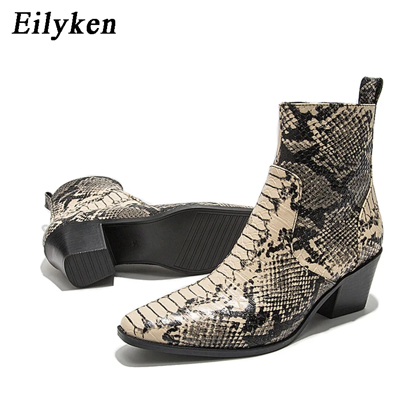 

EilyKen 2020 Western Cowboy Boots Women Snake Pattern PU Leather Short Cowgirl Booties Chunky Heel Ankle botas Cossacks Shoes