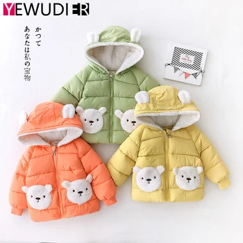 

Winter Baby Parka Clothes Cute Cartoon Bear Down Jacket Newborn Boy Girl Plus Velvet Thick Coat Kid Candy Color Hooded Outerwear