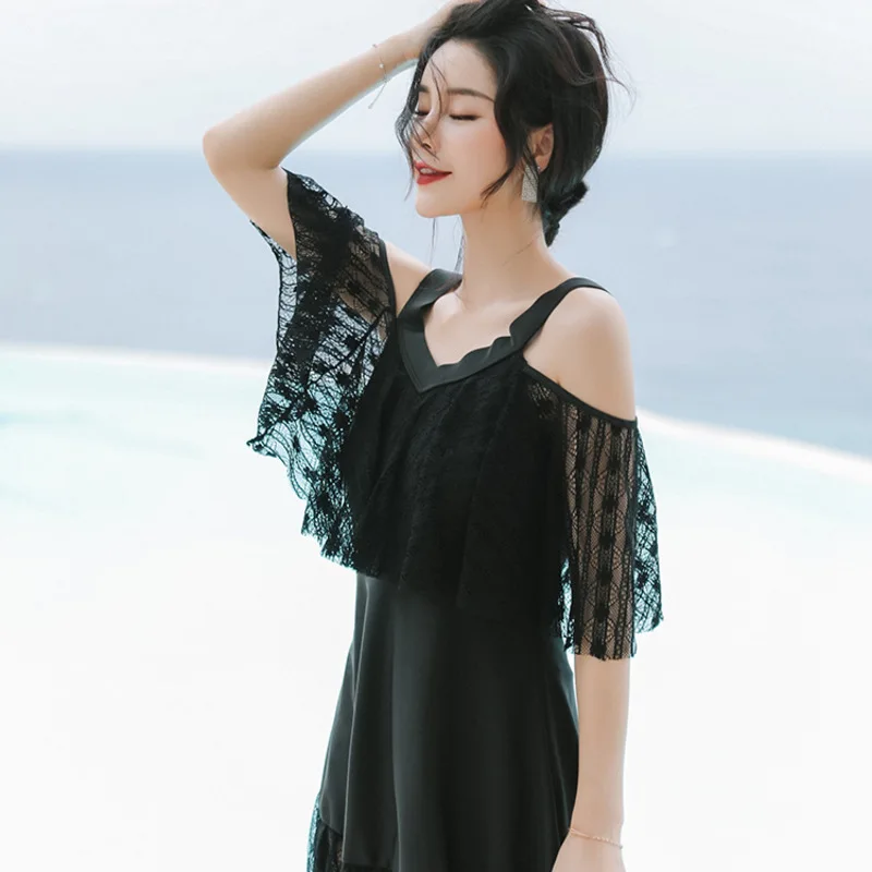 

2019 Swimsuit Women Bathing Suit Bikini Women's Swimwear One-Piece New Big Word Solid Polyester Swimsuit Fused Trikini