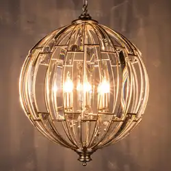 Винтажный Глобус Хрустальное подвесное освещение античный серебряный лист лампы сталь dia55 высота 70 см 1,5 м цепь Регулируемая собранная