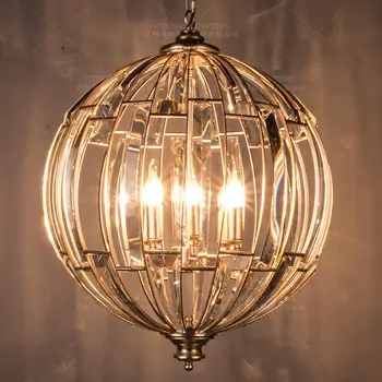 

vintage globe crystal pendant lighting antique silver leaf lamps steel dia55 height70cm 1.5m chain adjustable assembled packing