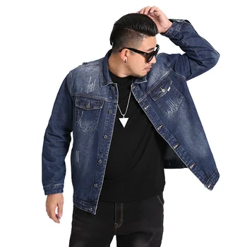 

7XL plus size men denim jacket spring autumn new solid color lapel single-breasted cotton Breathable plus fat casual denim coat
