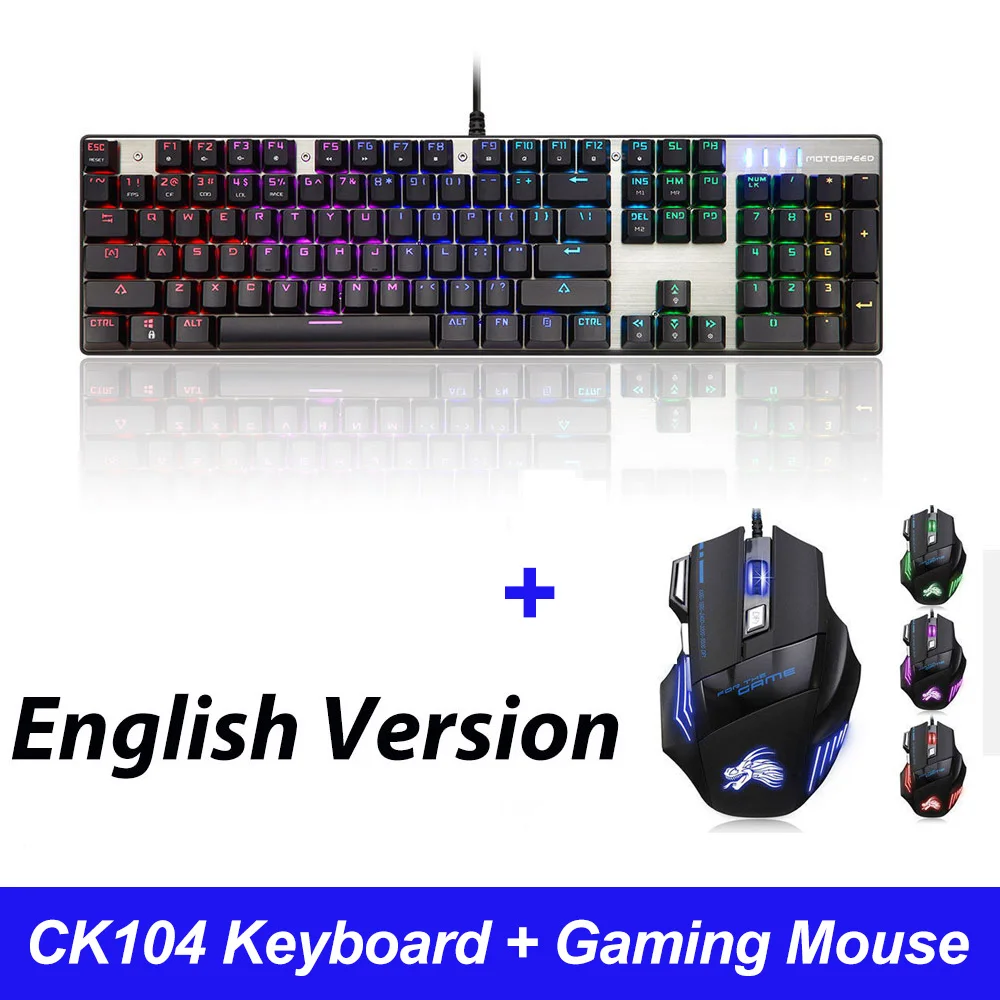 MOTOSPEED CK104 Gaming Keyboard Russian/English Mechanical Keyboard Blue/Red Switch Metal Key LED RGB/Backlit Keyboard for Gamer computer keypad Keyboards