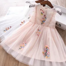 Милое платье принцессы из тюля с цветочной вышивкой для маленьких девочек; цвет розовый, белый; модное летнее платье-пачка с оборками; новое милое детское платье