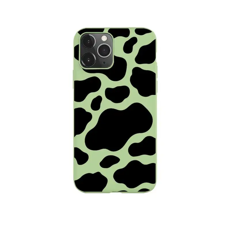 

Cow Print Black Phone Case for iPhone 11 Pro Max X XR XS 8 7 6s Plus Candy green Silicone Cases