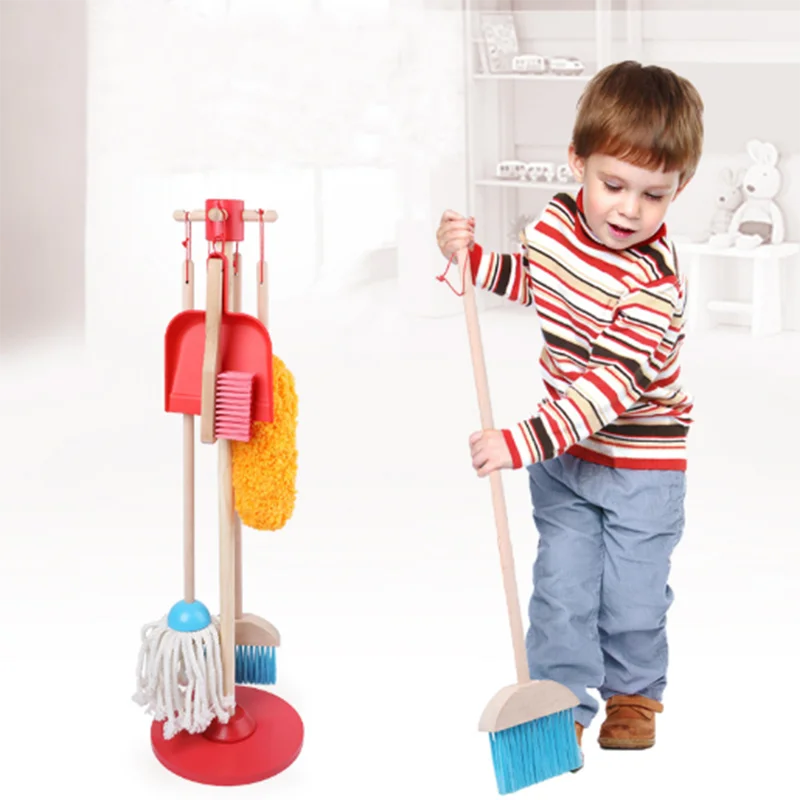 Juego de limpieza YOBANG para chico s, juego de limpieza de 7 piezas desmontable de madera, juego de limpieza para juguetes que incluye el tamaño de chico con limpieza para el hogar, escoba, mopa, plumero