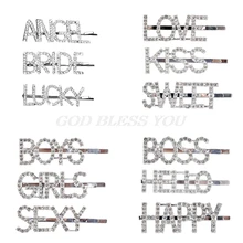 3 шт./компл. женские забавные буквы мерцающие Стразы заколки для волос крестообразные боковые челки декоративные заколки для волос ночной клуб заколка