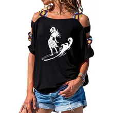 Новая летняя Современная женская футболка для серфинга хлопковая Повседневная забавная футболка для девочек с коротким рукавом пикантная открытая футболка с открытыми плечами