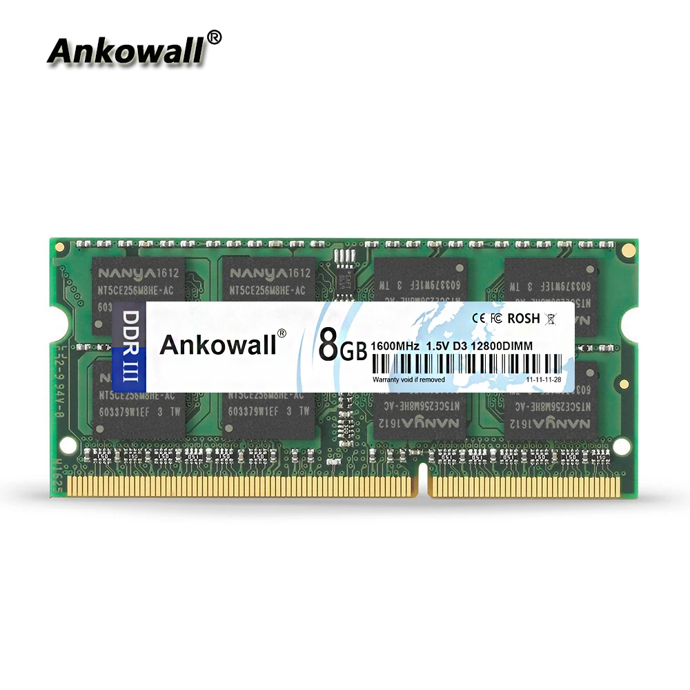 Ankowall DDR3 SO-DIMM 2G 4GB 8GB ram 1333/1600 MHz 1,5 V 204Pin ноутбук память PC3-10600/12800 ноутбук ram