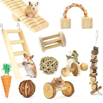 

Behogar 10pcs Hamster Chew Wooden Chewing Dumbbell Roller Exercise Teeth Care Molar Toy for Chinchilla Rabbit Small Animals