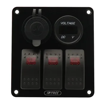 

Rocker 3 Gang Switch Panel with 12V-24V Voltmeter USB Charger for Boat SUV